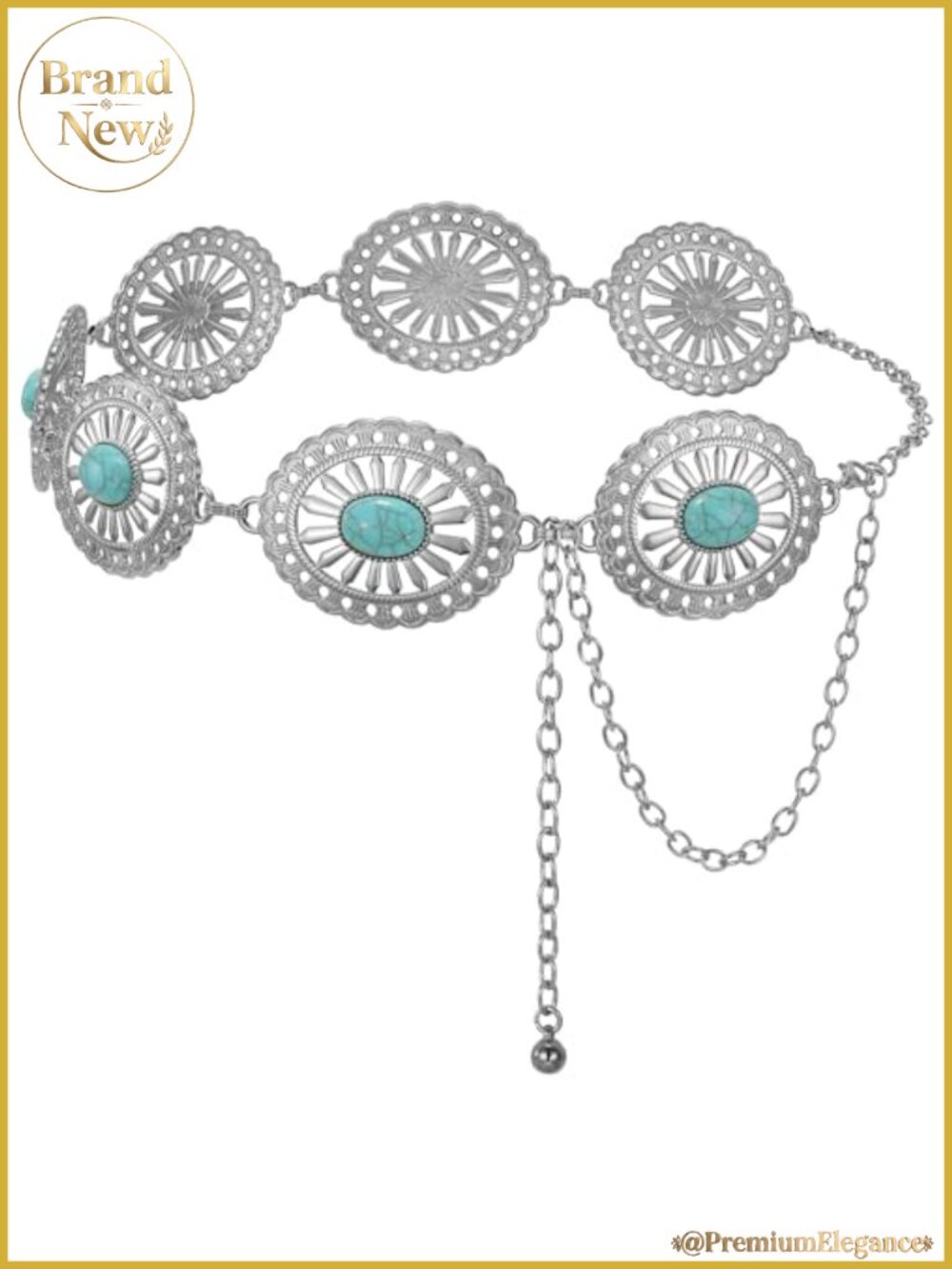 Western Concho Chain Belt Silver Gold Metal Waist Belt for Dresses Jeans
